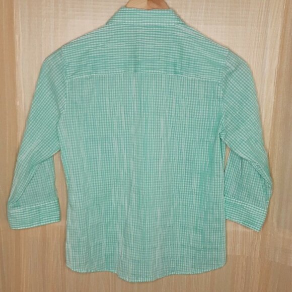 Foxcroft Shaped Fit Petite Womens Checked 3/4 Sleeve Button Down Shirt 8P - Picture 2 of 6